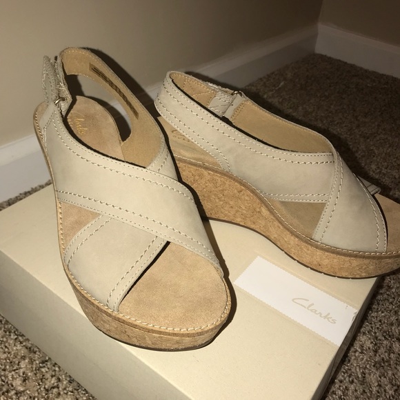 Clarks Shoes - Clarks Annabel Eirwyn sand nubuck sable wedges